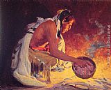 Famous Indian Paintings - Indian by Firelight